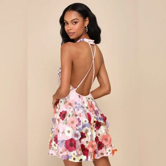 Lulu's Floral Halter Mini Dress - Multicolor - Picture 4 of 6